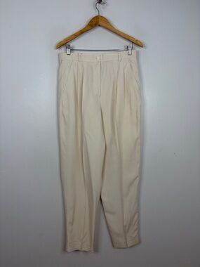 Vintage Silk Pants Womens Medium Cream Charmeuse Pleated Relaxed Loose 80s 90s